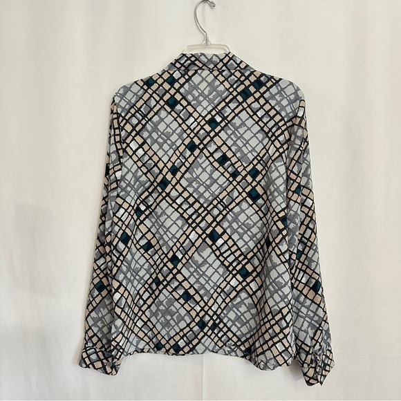 Vintage 90s DonnKenny Women's Diamond Abstract Print Shirt in Grey sz M - Picture 9 of 10